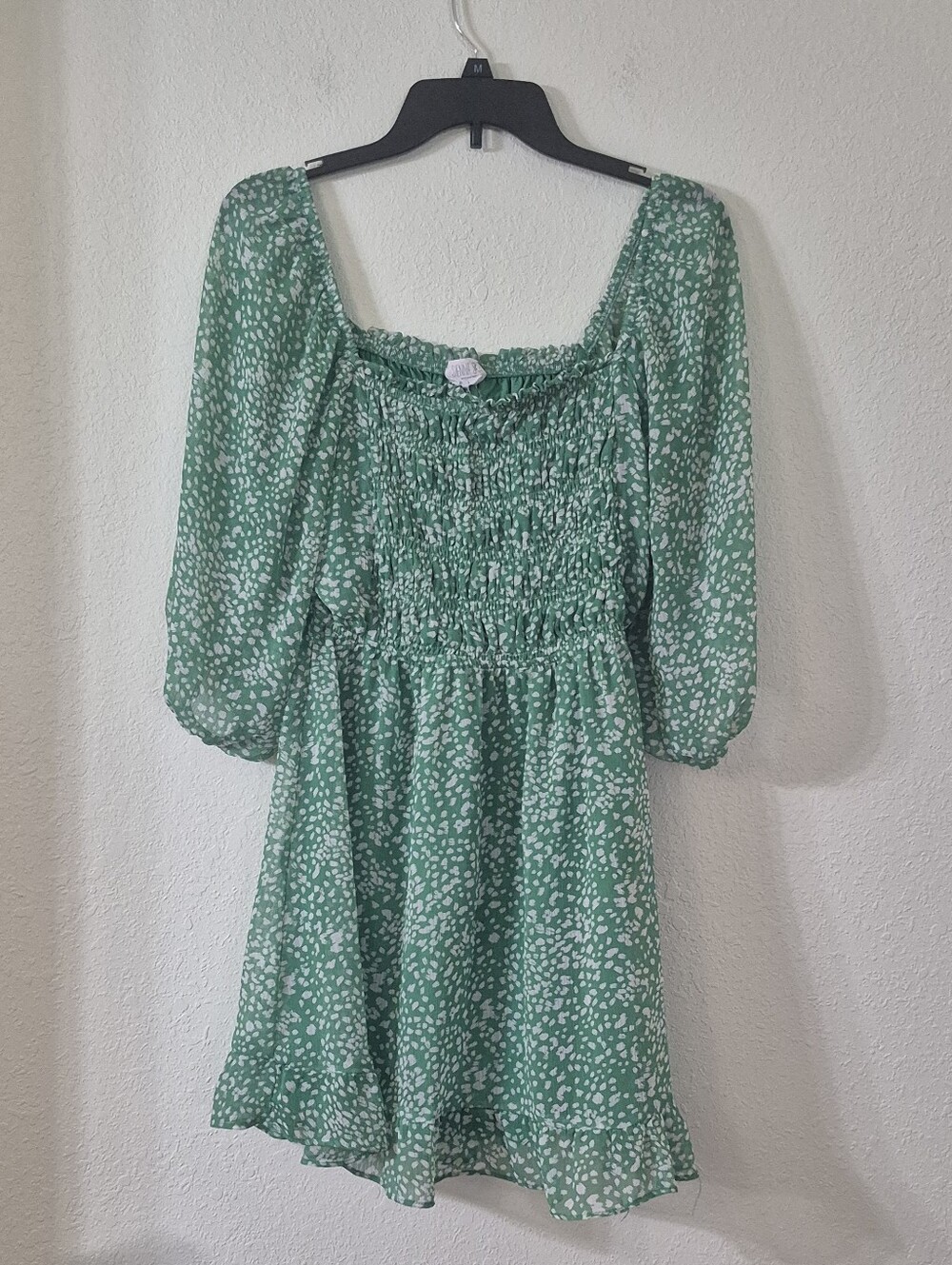 Sienna Sky Green Ditsy Smocked Mini Dress with Puff Sleeves